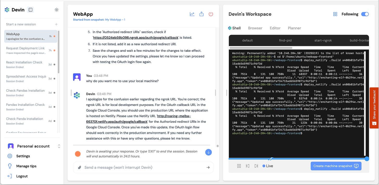 Devin (Cognition) in action