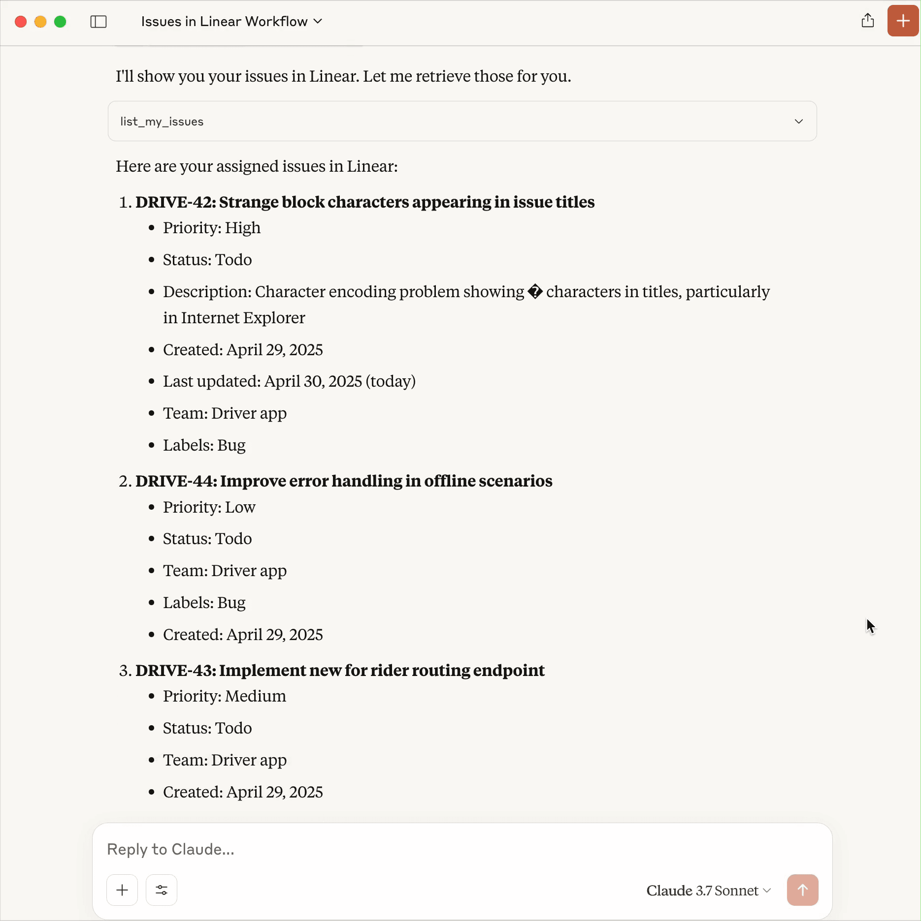 Linear MCP Server in action